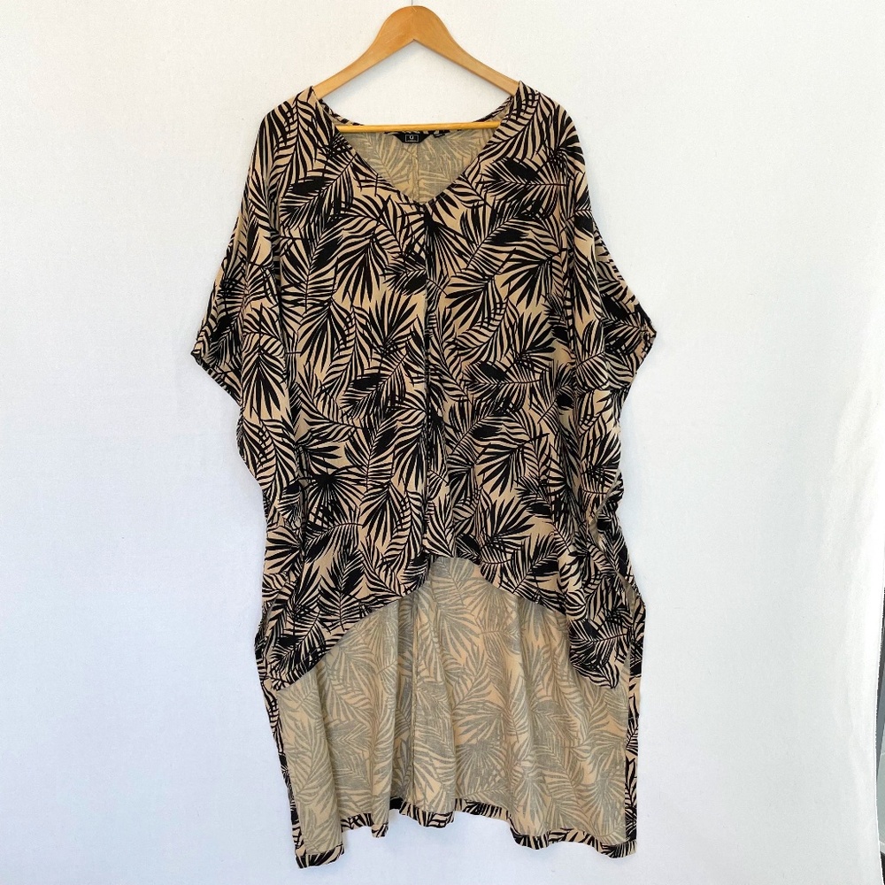 G BY GIULIANA Women’s XL/1X Hi Low Drama Tropical Palms Linen Blend Tunic Top